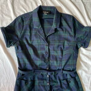 Collectif Blue and Green Plaid Dress NO BELT